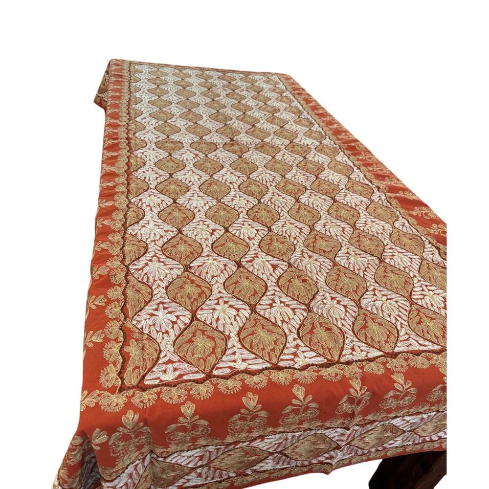 Ornate AGHABANI Embroidered Holiday Tablecloth & 12 Napkins